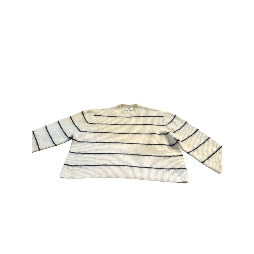 COS Textured Mohair-Blend Jumper Cream Navy Blue Striped Wool Sweater Size M - Picture 4 of 10